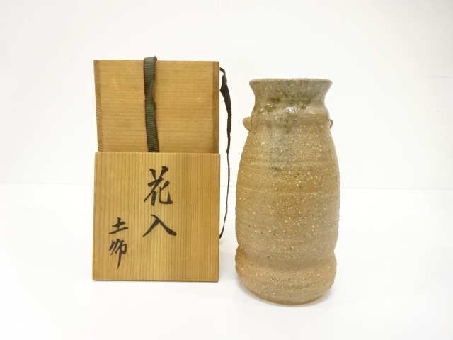 JAPANESE TEA CEREMONY / SHIGARAKI WARE HANAIRE FLOWER VASE / ARTISAN WORK